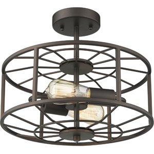 CHLOE Ironclad Industrial 2 Light Rubbed Bronze Semi-flush Ceiling Fixture 14&quot