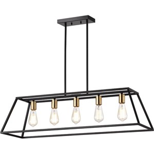 CHLOE Ironclad Industrial 5 Light Black Island Pendant Ceiling Fixture 38&quot