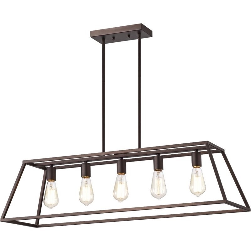 CHLOE Ironclad Industrial 5 Light Bronze Island Pendant Ceiling Fixture 38
