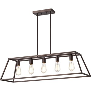 CHLOE Ironclad Industrial 5 Light Bronze Island Pendant Ceiling Fixture 38&quot
