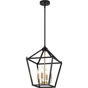 CHLOE Ironclad Industrial 4 Light Black Inverted Pendant Ceiling Fixture 12&quot