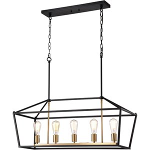 CHLOE Ironclad Industrial 5 Light Black Island Pendant Ceiling Fixture 36&quot
