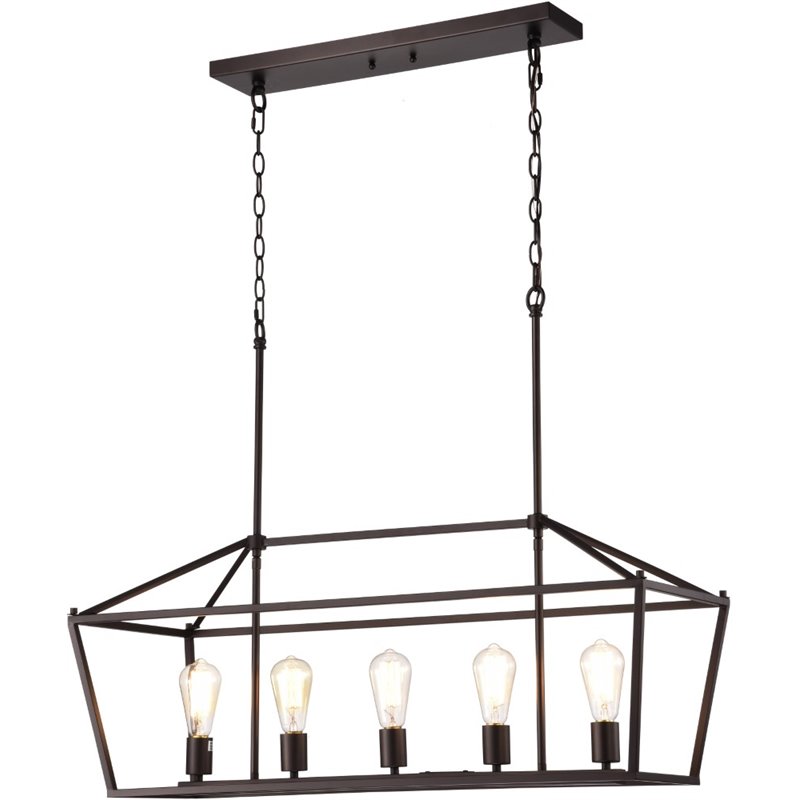 CHLOE Ironclad Industrial 5 Light Bronze Island Pendant Ceiling Fixture 36