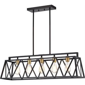 CHLOE Ironclad Industrial 5 Light Black Island Pendant Ceiling Fixture 35&quot