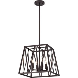 CHLOE Ironclad Industrial 4 Light Bronze Inverted Pendant Ceiling Fixture 14&quot