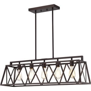 CHLOE Ironclad Industrial 5 Light Bronze Island Pendant Ceiling Fixture 35&quot