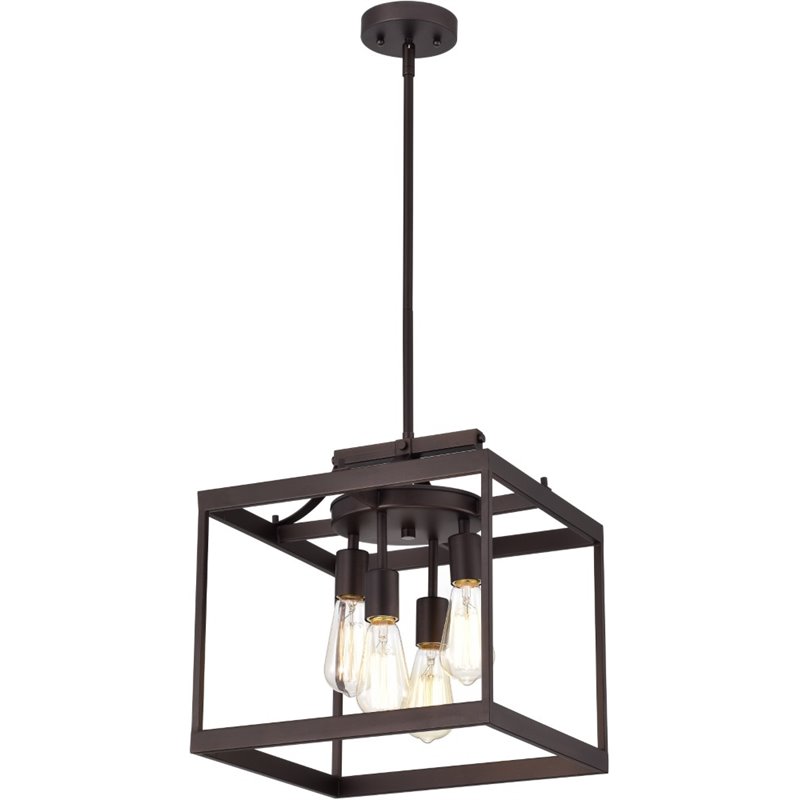CHLOE Ironclad Industrial 4 Light Bronze Large Pendant Ceiling Fixture15