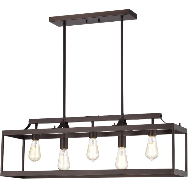 CHLOE Ironclad Industrial 5 Light Bronze Island Pendant Ceiling Fixture 36