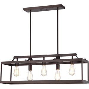 CHLOE Ironclad Industrial 5 Light Bronze Island Pendant Ceiling Fixture 36&quot