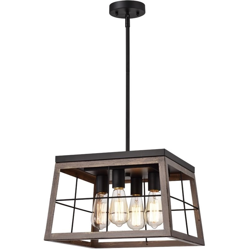 CHLOE Ironclad Industrial 4 Light Ancient Wood Large Pendant Ceiling Fixture 16