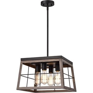 CHLOE Ironclad Industrial 4 Light Ancient Wood Large Pendant Ceiling Fixture 16&quot
