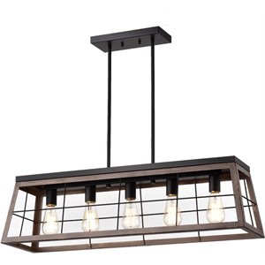 CHLOE Ironclad 5 Light Ancient Wood Island Pendant Ceiling Fixture 35&quot