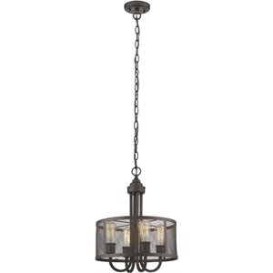 CHLOE Ironclad Industrial-style 4 Light Rubbed Bronze Ceiling Pendant 16&quot Wide