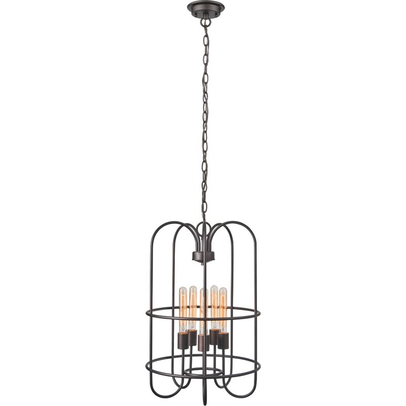 CHLOE Ironclad Industrial-style 5 Light Rubbed Bronze Ceiling Pendant 16