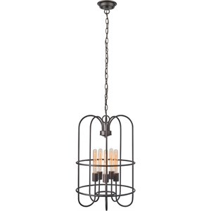 CHLOE Ironclad Industrial-style 5 Light Rubbed Bronze Ceiling Pendant 16&quot Wide
