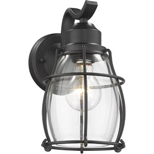 CHLOE Charlotte Industrial 1 Light Textured Black Outdoor Wall Sconce 10&quot Tall