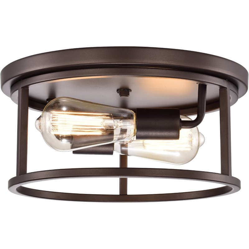 CHLOE Ironclad Industrial 2 Light Oil Rubbed Bronze Ceiling Flush Fixture 12