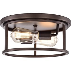 CHLOE Ironclad Industrial 2 Light Oil Rubbed Bronze Ceiling Flush Fixture 12&quot