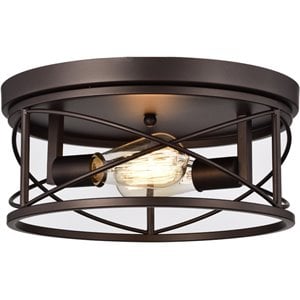 CHLOE Ironclad Industrial 2 Light Oil Rubbed Bronze Ceiling Flush Fixture 14&quot