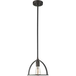 CHLOE Ironclad Industrial 1 Light Rubbed Bronze Mini Ceiling Pendant 9&quot Wide