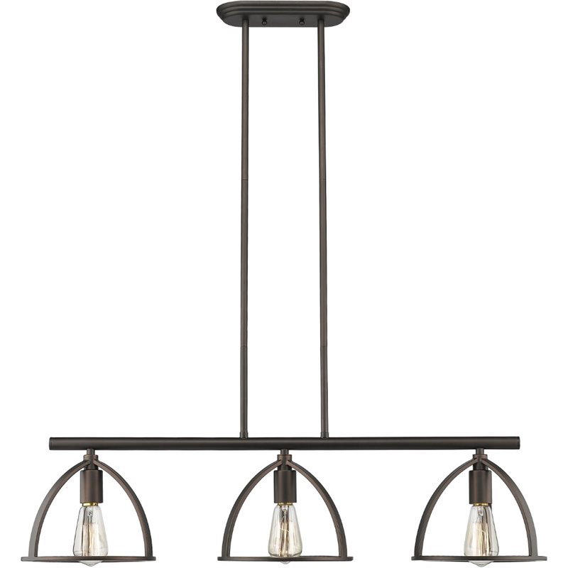 CHLOE Ironclad Industrial 3 Light Rubbed Bronze Island Pendant 35