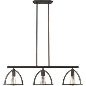 CHLOE Ironclad Industrial 3 Light Rubbed Bronze Island Pendant 35&quot Wide