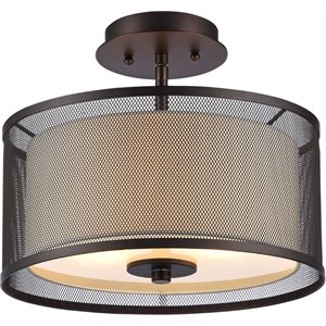 CHLOE Audrey 2 Light Rubbed Bronze Semi-flush Ceiling Fixture 13&quot Wide