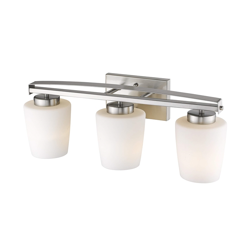 CHLOE Olivia 3 Light Brushed Nickel Bath Vanity Light Etched White Glass 23