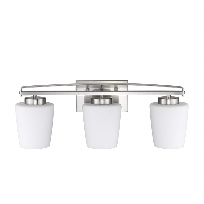 CHLOE Olivia 3 Light Brushed Nickel Bath Vanity Light Etched White Glass 23