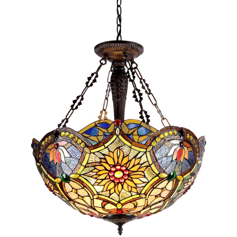 CHLOE Rebecca Tiffany 3 Light Victorian Inverted Ceiling Pendant 21