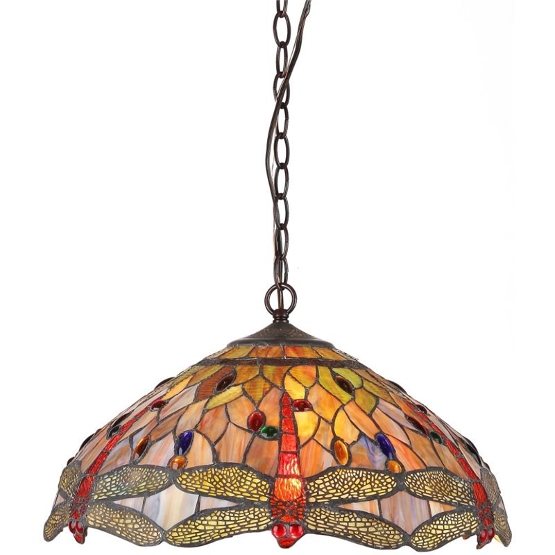 CHLOE Anisoptera Purity Tiffany 3 Light Dragonfly Ceiling Pendant Fixture 18
