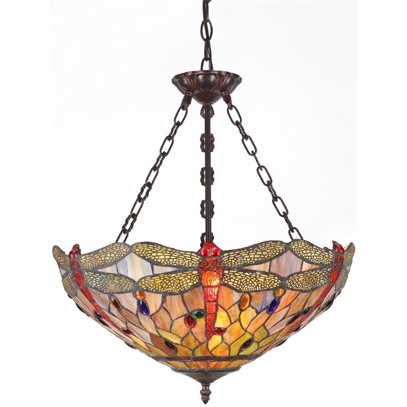 CHLOE Anisoptera Purity Tiffany 3 Light Dragonfly Inverted Pendant Fixture 18