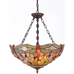 CHLOE Anisoptera Purity Tiffany 3 Light Dragonfly Inverted Pendant Fixture 18&quot