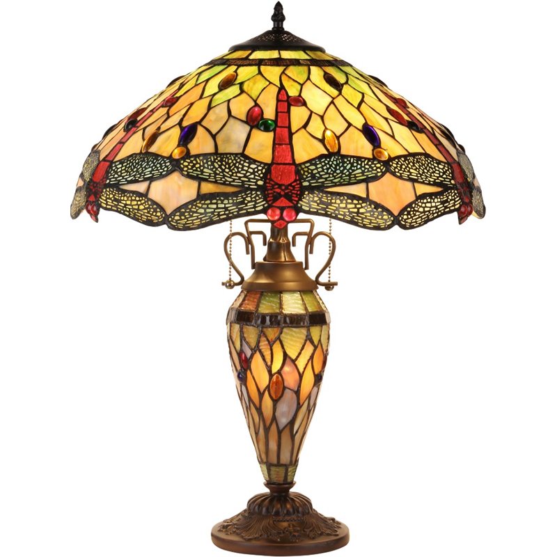 CHLOE Anisoptera Purity Tiffany Dragonfly 3 Light Double Lit Table Lamp 19