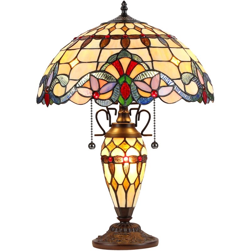 CHLOE Cooper Tiffany-style 3 Light Victorian Double Lit Table Lamp 16