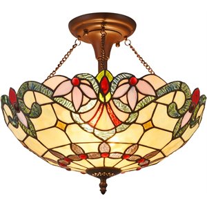 CHLOE Cooper Tiffany 2 Light Victorian Semi-flush Ceiling Fixture 16&quot Shade