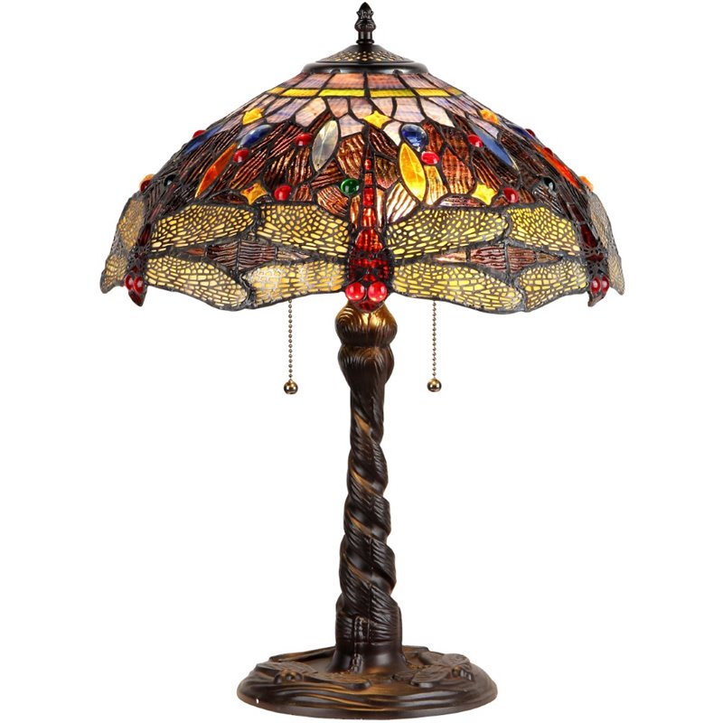 CHLOE Dragan Tiffany-style 2 Light Dragonfly Table Lamp 16