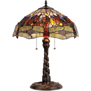 CHLOE Dragan Tiffany-style 2 Light Dragonfly Table Lamp 16&quot Shade