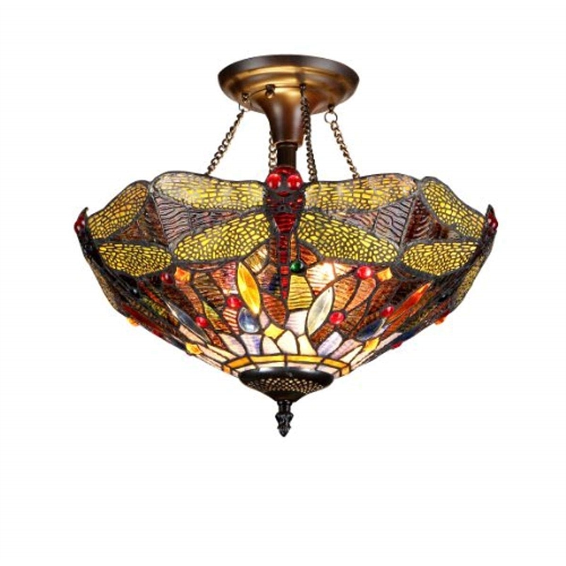 CHLOE Dragan Tiffany 2 Light Dragonfly Semi-flush Ceiling Fixture 16