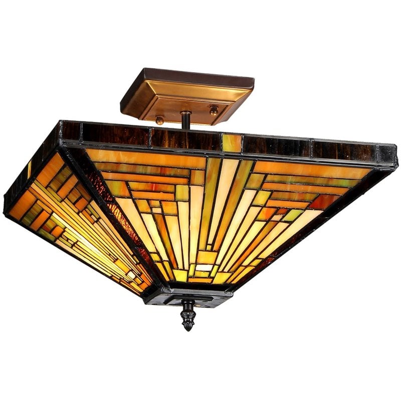 CHLOE Innes Tiffany-style 2 Light Mission Semi-flush Ceiling Fixture 14