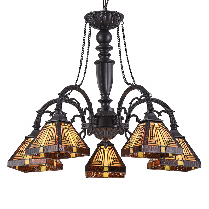 CHLOE Innes Tiffany-style 5 Light Mission Large Chandelier 27