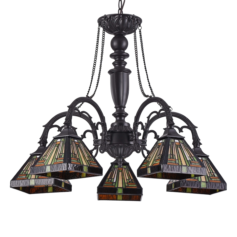 CHLOE Innes Tiffany-style 5 Light Mission Large Chandelier 27