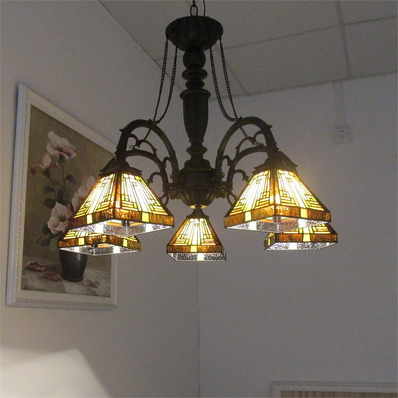 CHLOE Innes Tiffany-style 5 Light Mission Large Chandelier 27