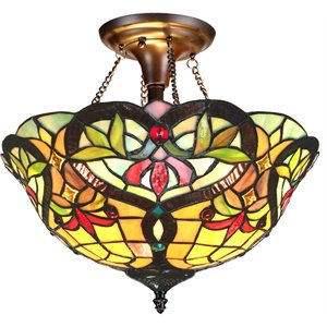 CHLOE Bertram Tiffany-style 2 Light Victorian Semi-flush Pendant 16&quot Shade