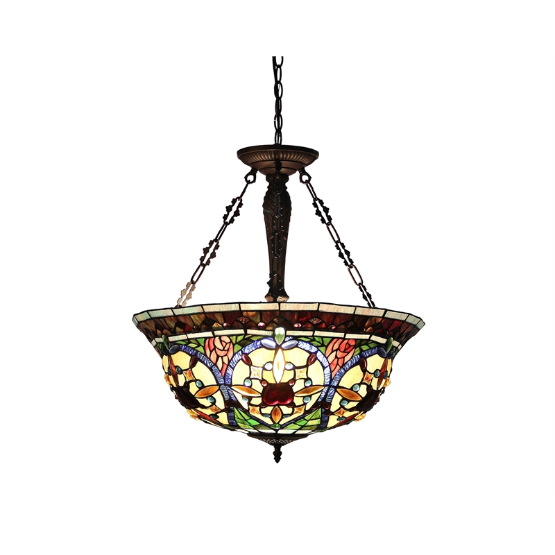 CHLOE Harlan Tiffany-style 3 Light Victorian Inverted Ceiling Pendant 22