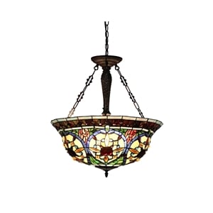 CHLOE Harlan Tiffany-style 3 Light Victorian Inverted Ceiling Pendant 22&quot Shade