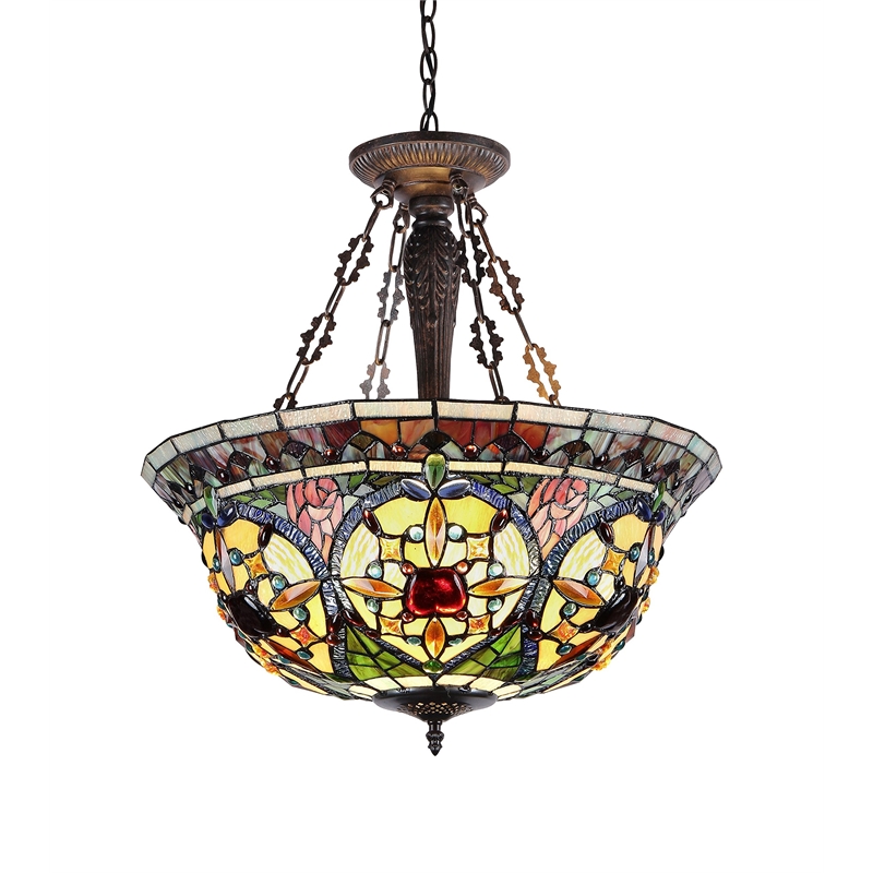 CHLOE Harlan Tiffany-style 3 Light Victorian Inverted Ceiling Pendant 22