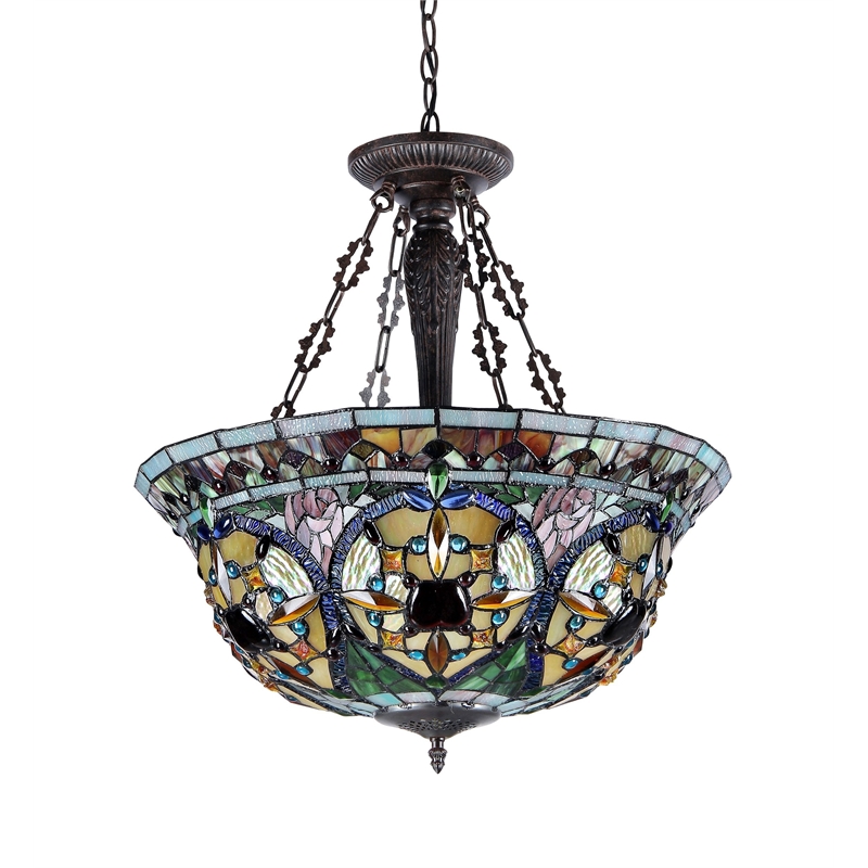 CHLOE Harlan Tiffany-style 3 Light Victorian Inverted Ceiling Pendant 22