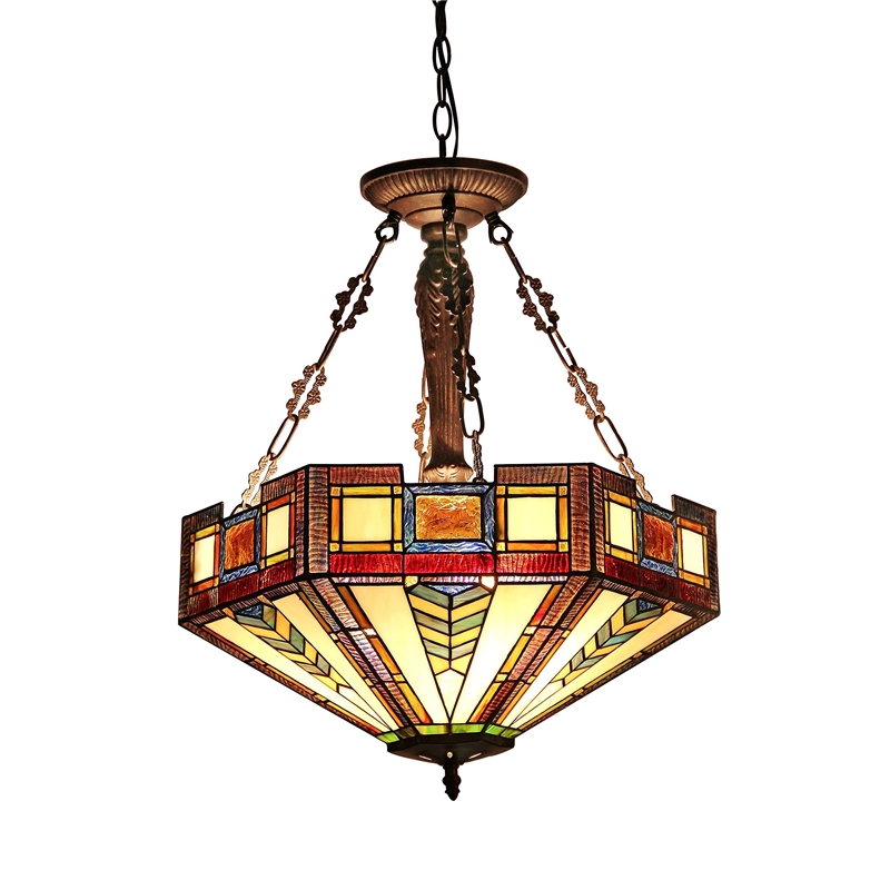 CHLOE Baxter Tiffany 3 Light Mission Inverted Ceiling Pendant Fixture 20