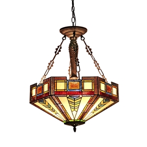 CHLOE Baxter Tiffany 3 Light Mission Inverted Ceiling Pendant Fixture 20&quot Shade